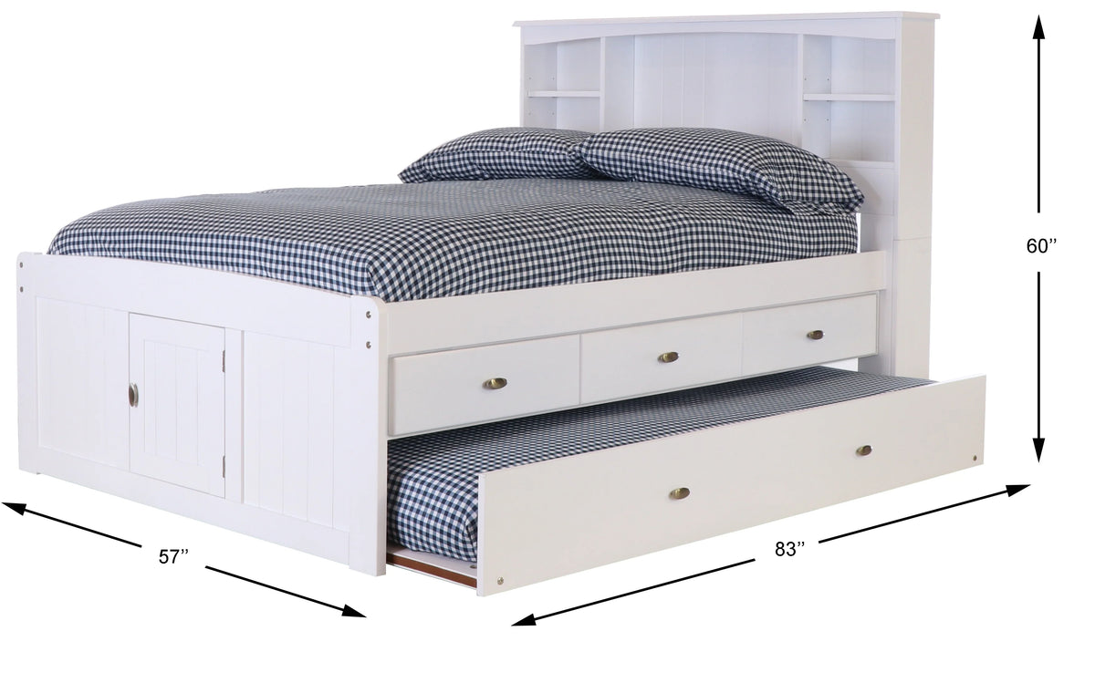 Solid Pine Full Sized Captains Bookcase Bed with 3 Drawers and Twin Trundle K276279