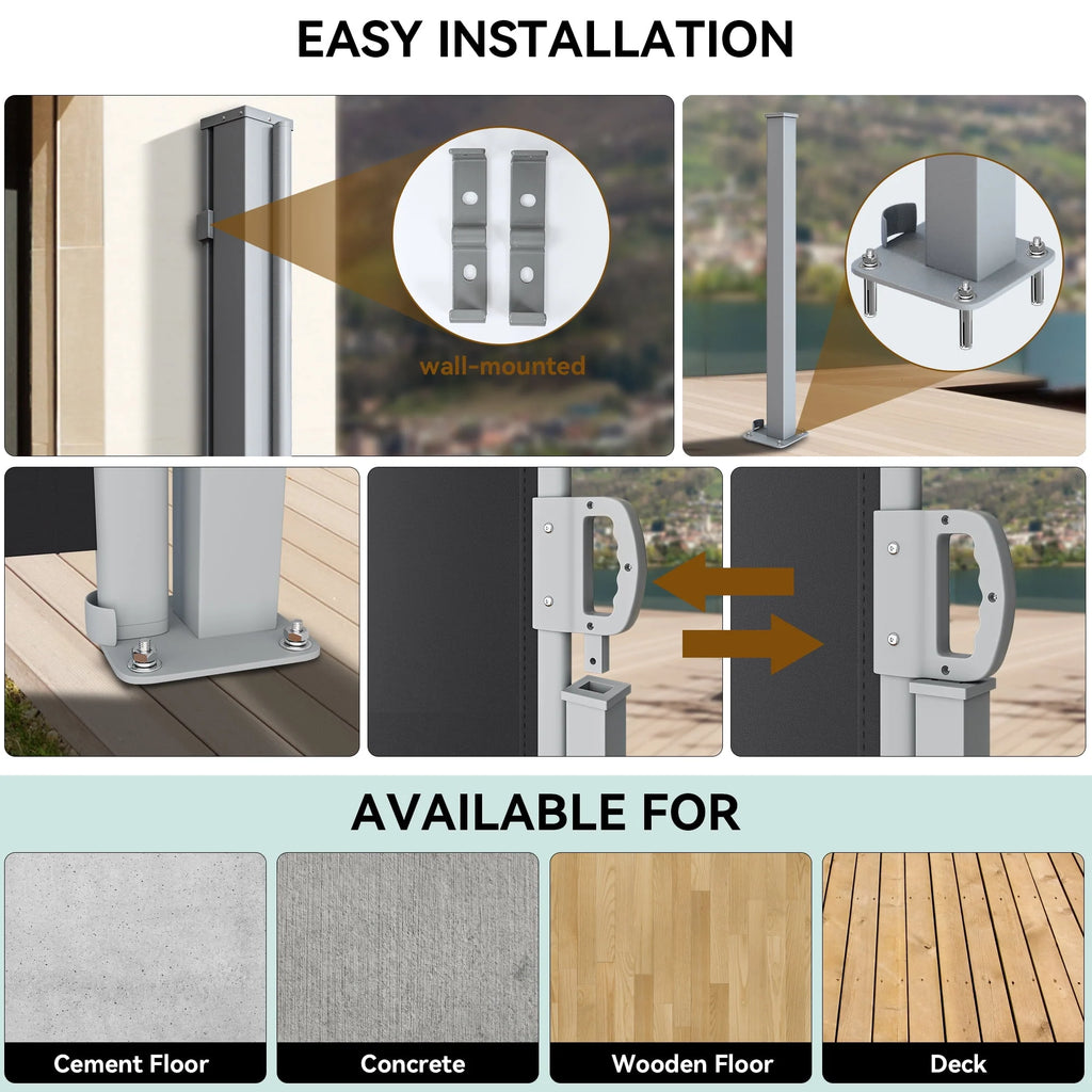 Double Side Awning 236''X 63'', Retractable Waterproof UV-Resistant Privacy Screen, Gray E18898