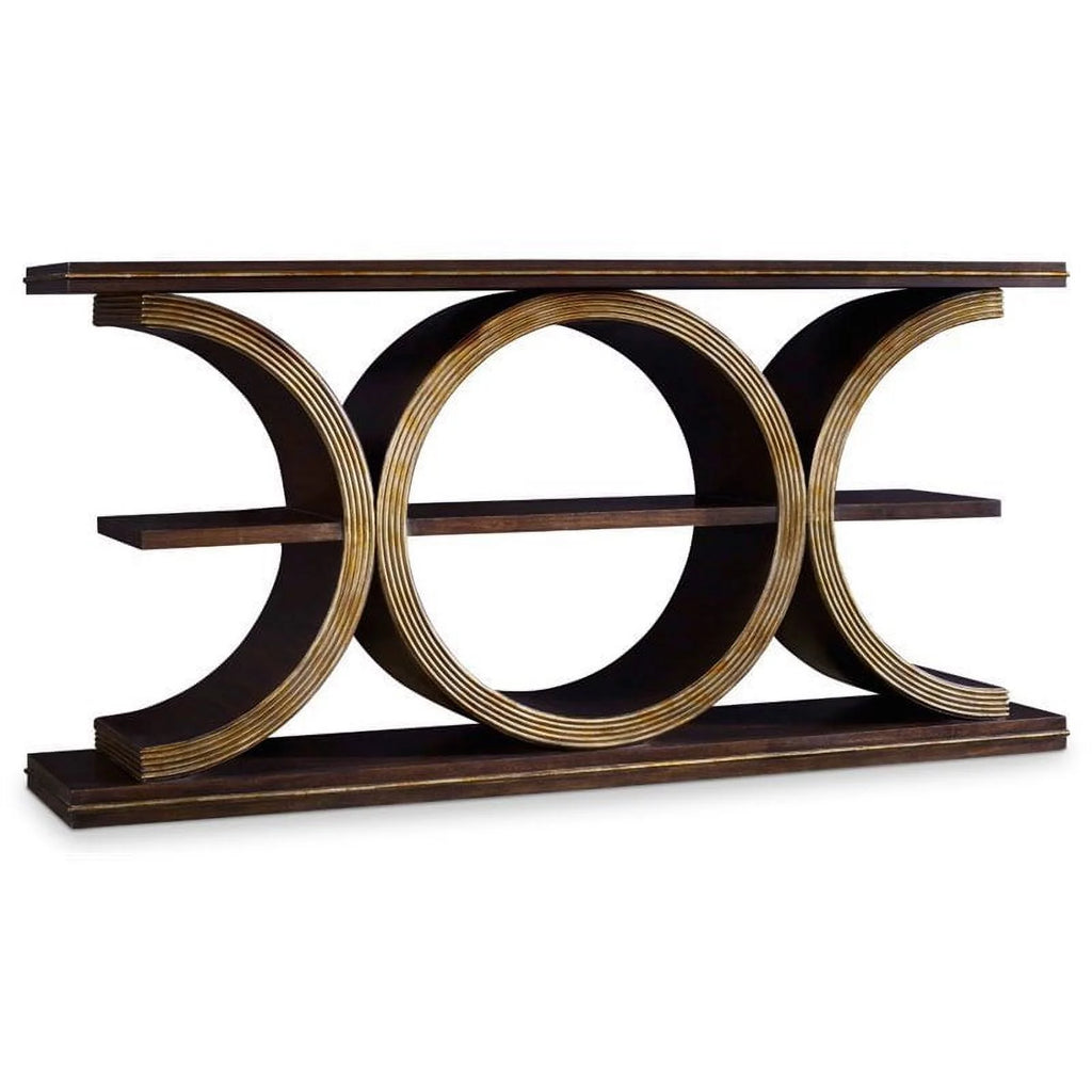 Dark Walnut Gold Wood Console Table P9301