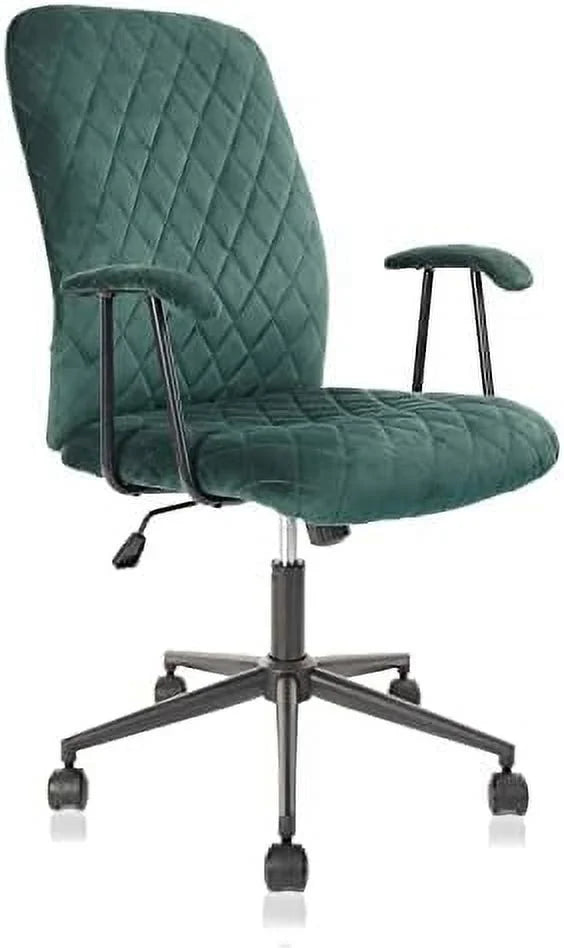 Green Velvet Upholstered Office Desk Chair with Armrest and Wheels O152577