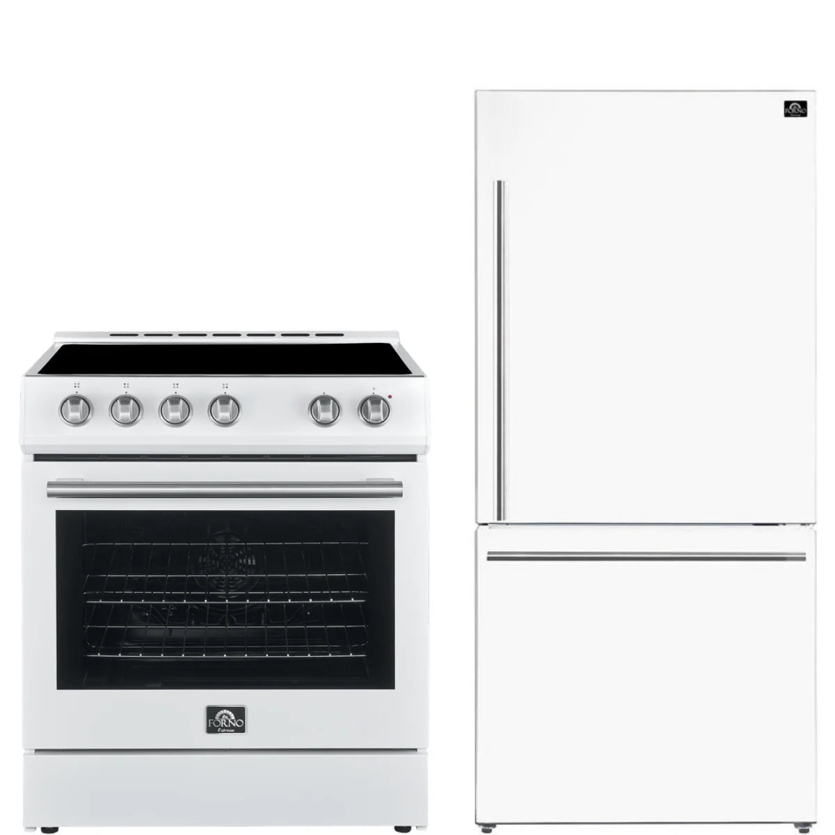 30 Electric Range and Refrigerator in White with Silver Handles X590536