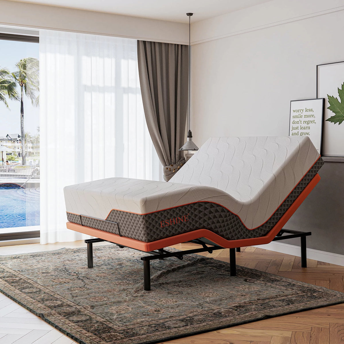 Queen Adjustable Bed Frame with 14 inch Hybrid Memory Foam Mattress P12549