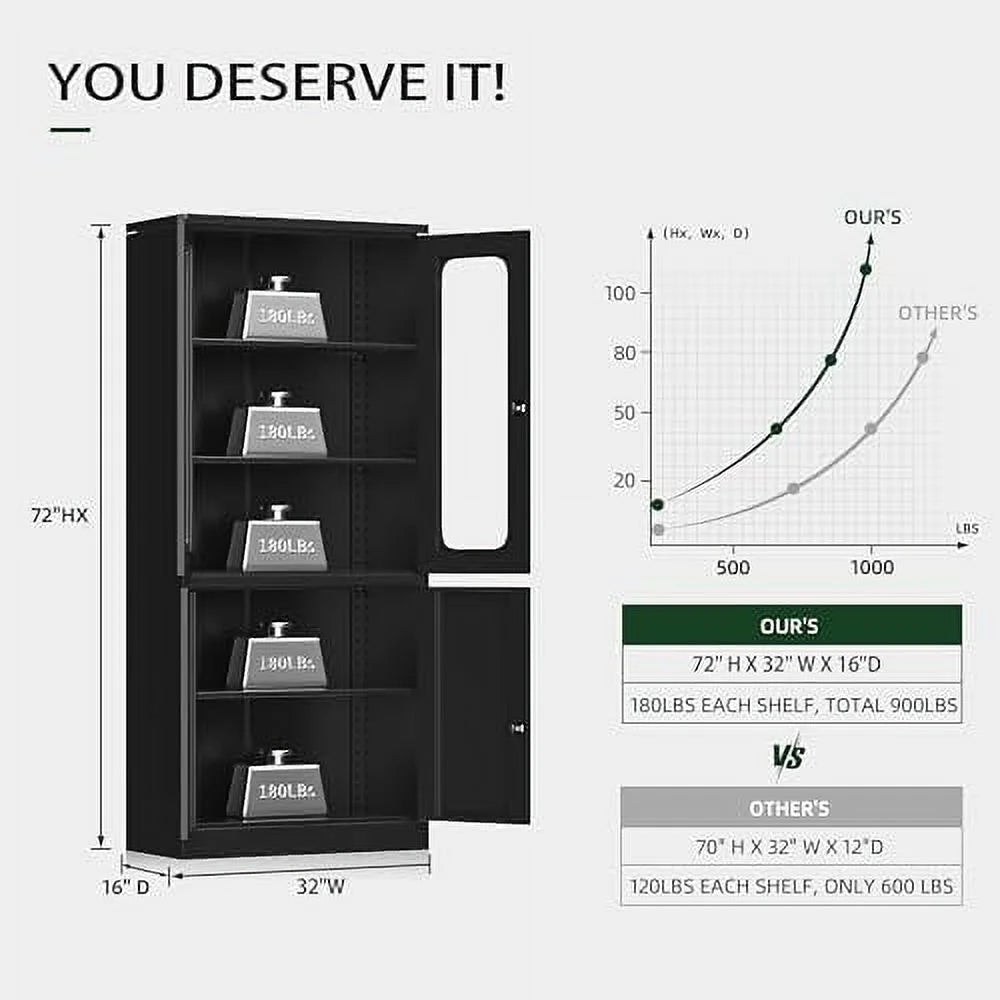 Black Glass Display Cabinet with 4 Shelves V465862