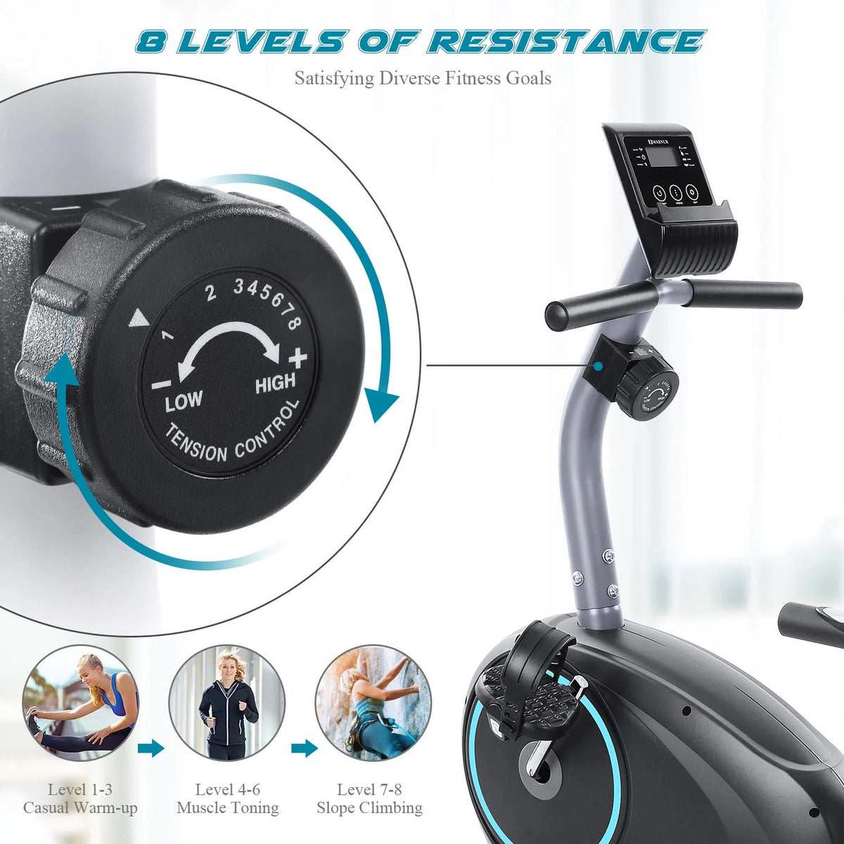 Recumbent Exercise Bike with 8 Levels Adjustable Resistance Y937107