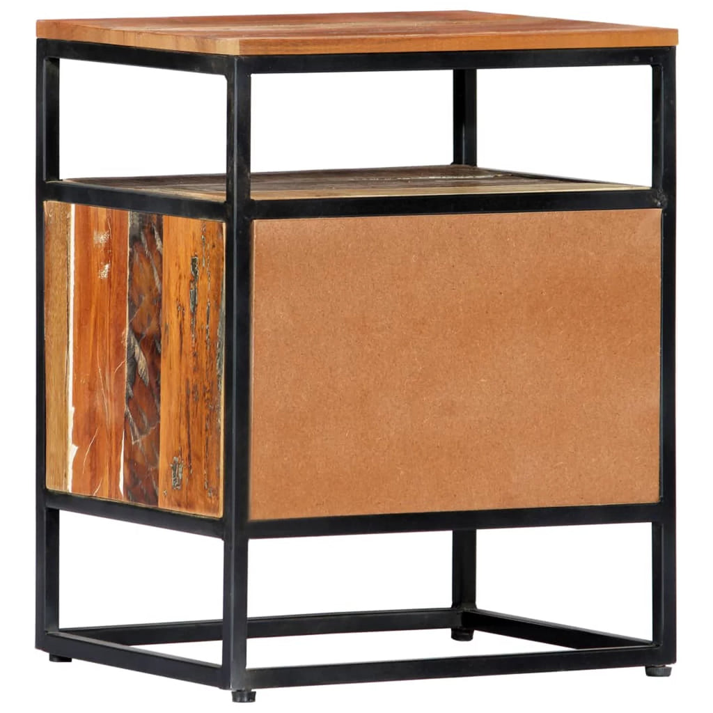 Reclaimed Wood Bedside Cabinet with Storage Drawer and Shelf L46590
