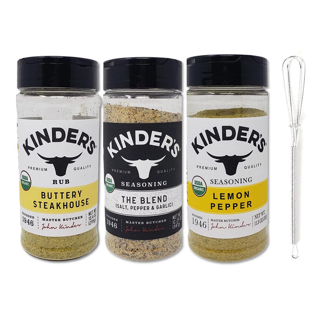 Organic Seasoning & Rub 3-Variety Pack with Mini Stainless Steel Whisk 4-Piece Set W184060