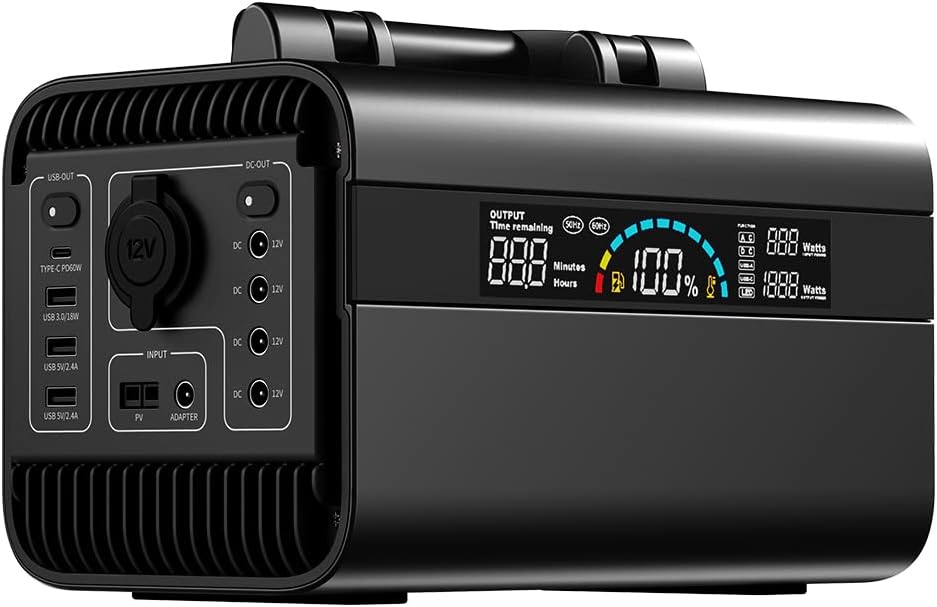 Portable Solar Powered Generator 1000w, 1110wh Backup Power Station with PD60w Quick Charge, Peak 3000W Emergency Power Battery Pack Supply with 3x110V AC Pure Sine Wave Outlets L96552