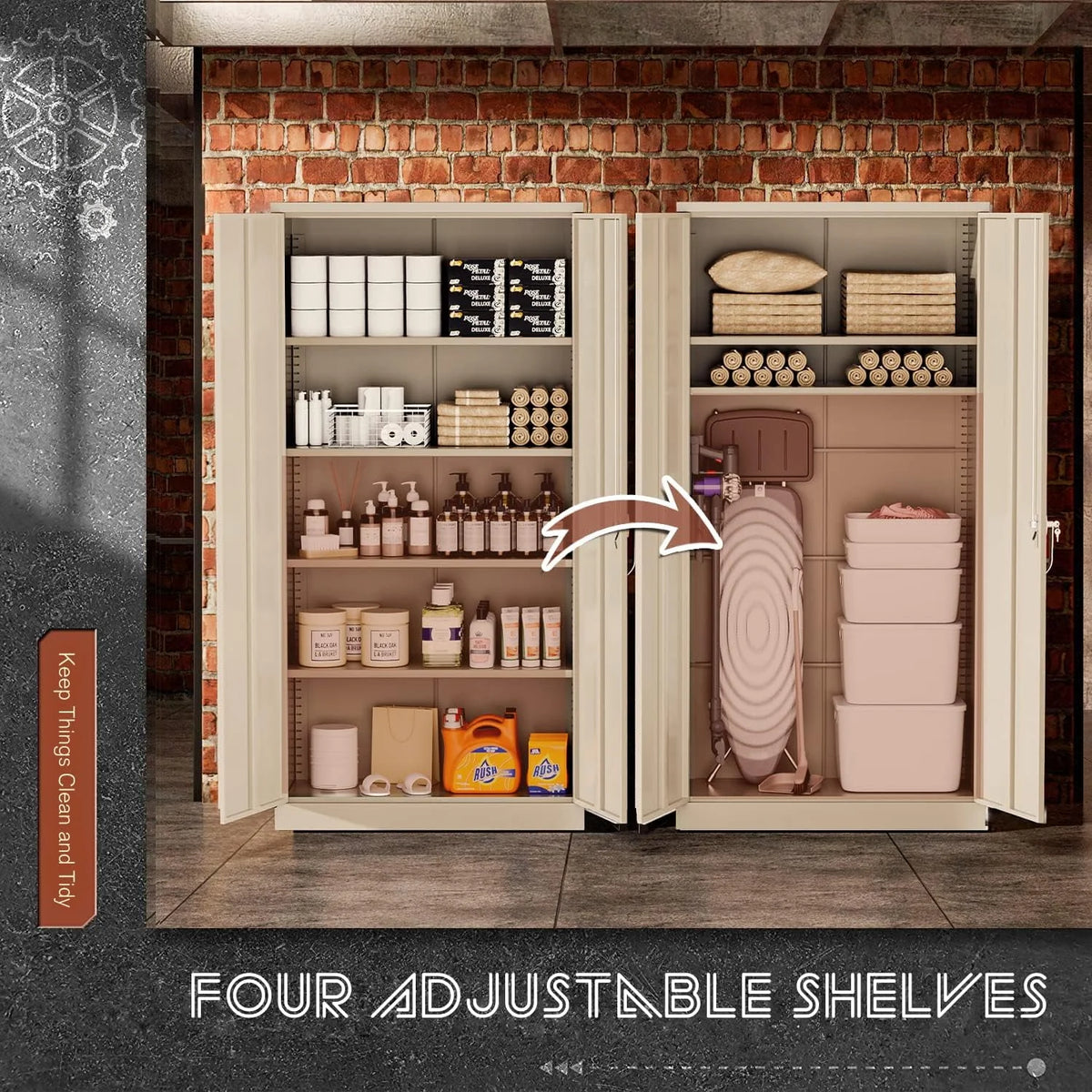 Black Metal Storage Garage Cabinet with Locking Doors and Adjustable Shelves W643450