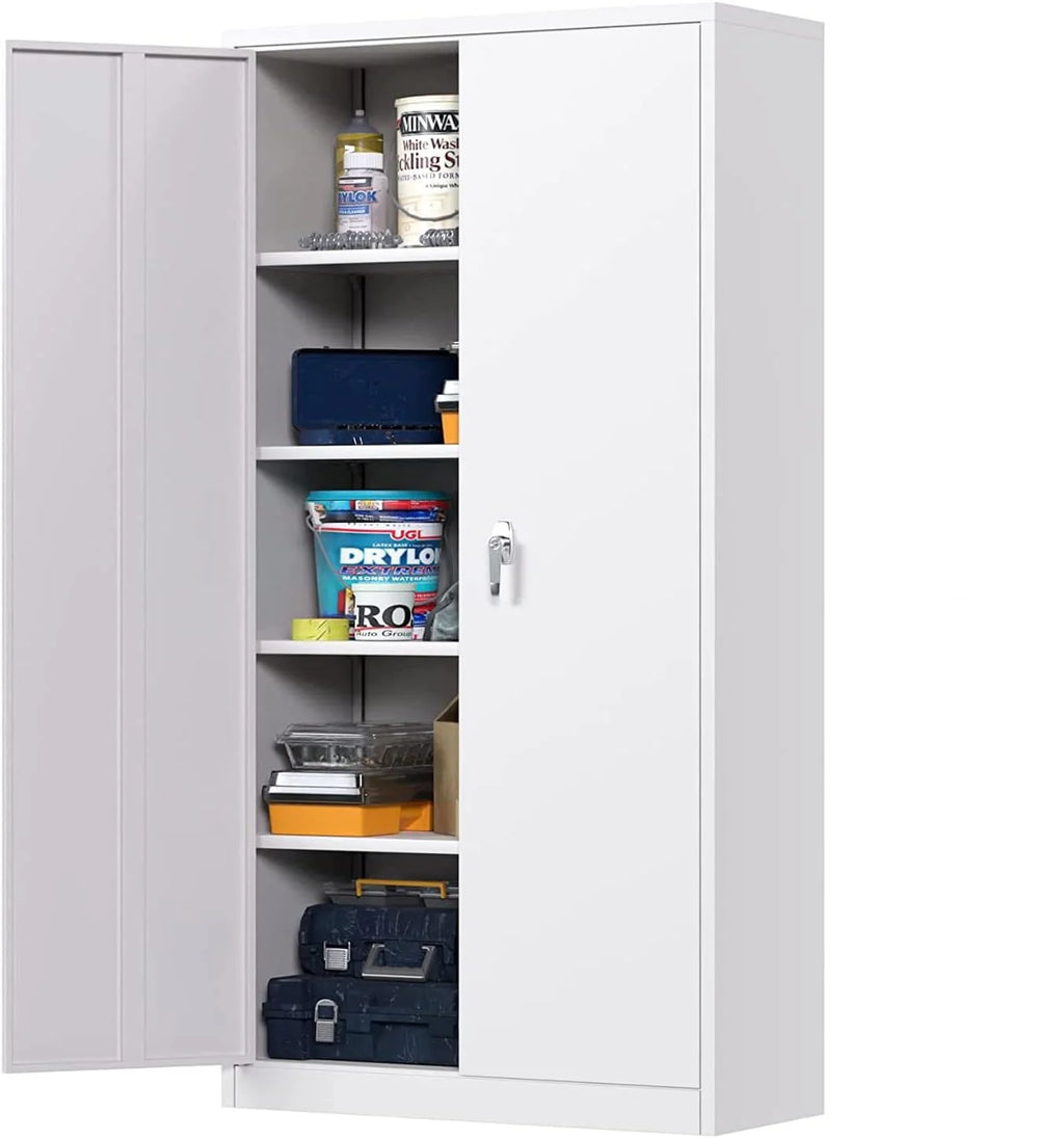 Black Metal Storage Garage Cabinet with Locking Doors and Adjustable Shelves W643450