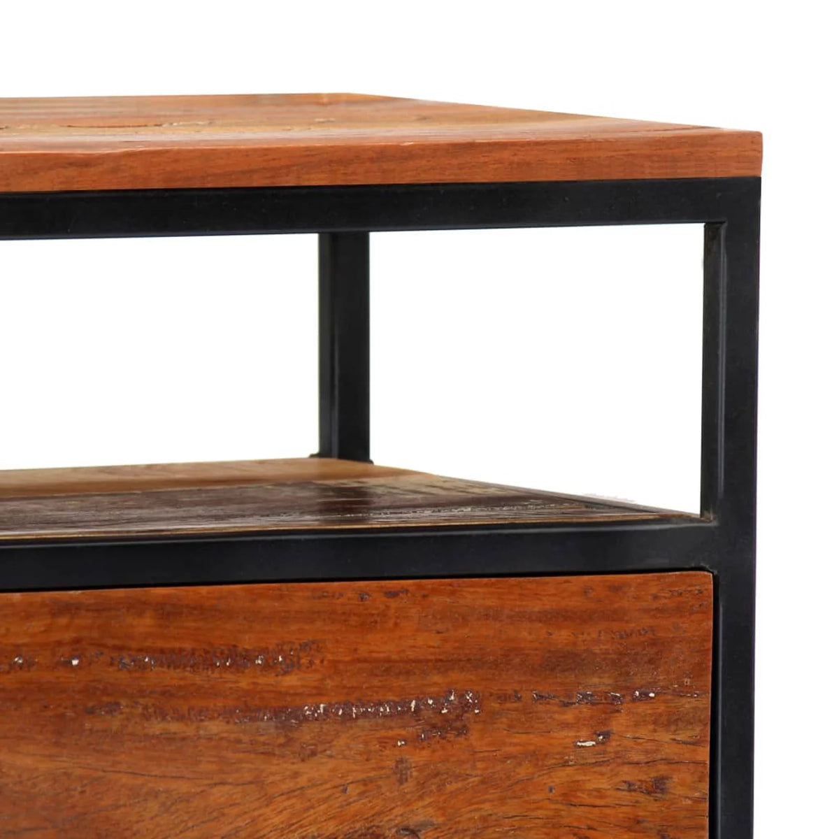 Reclaimed Wood Bedside Cabinet with Storage Drawer and Shelf L46590