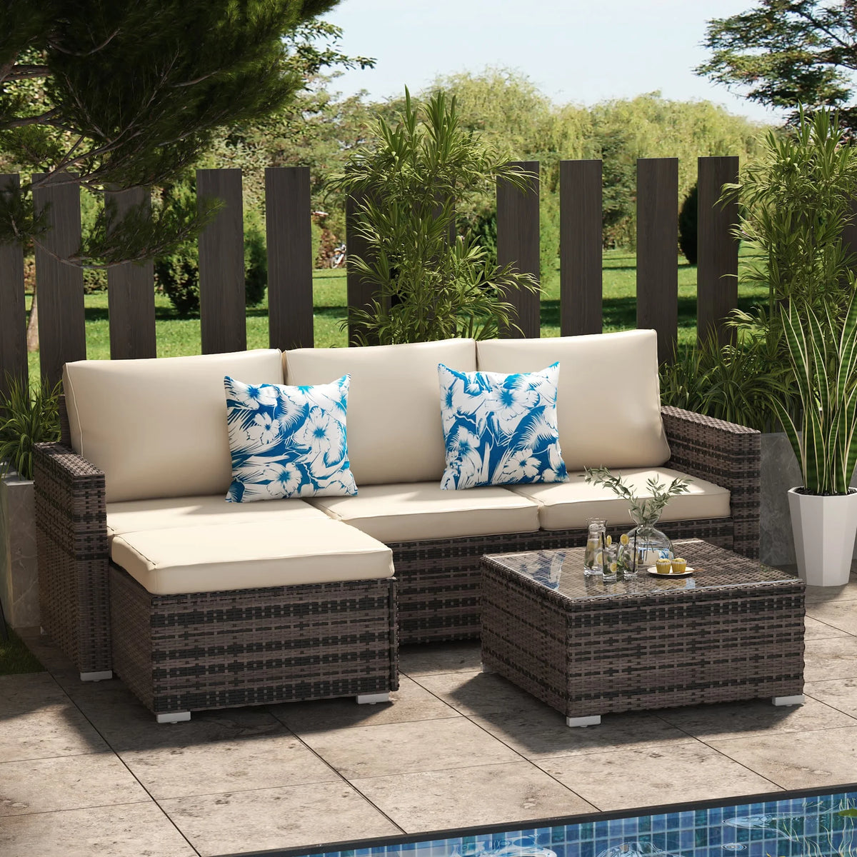 3 Piece Gray Wicker Patio Sofa Set G826432