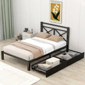 Platform Bed with 2 Storage Drawers Metal Headboard Z732
