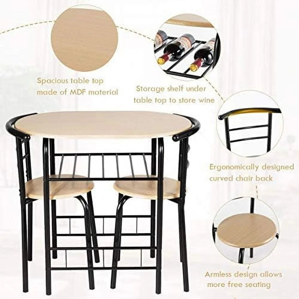 3-Piece Round Dining Set with 2 Chairs L46038