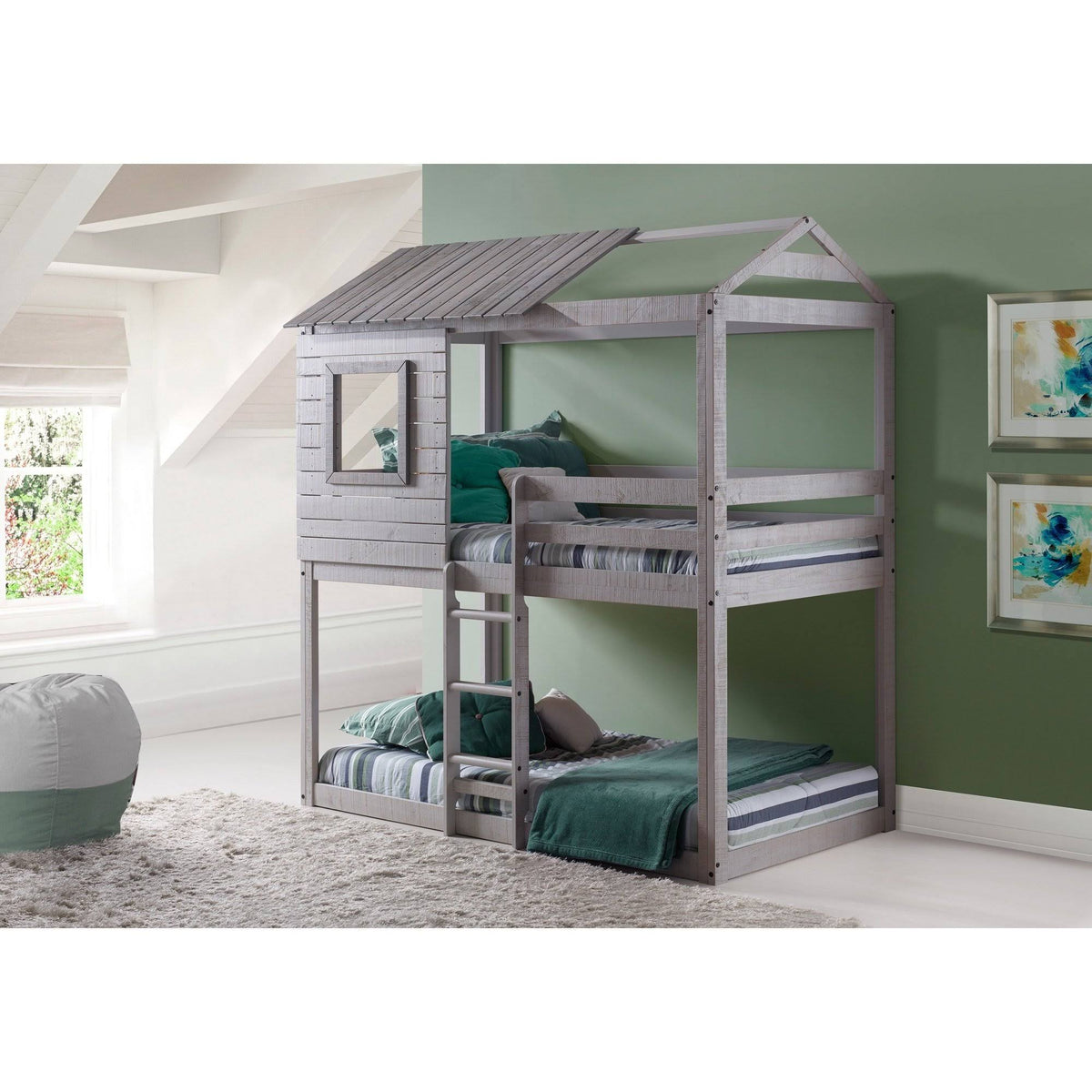 Twin Over Twin Size Bunk Loft Bed with Tent P206
