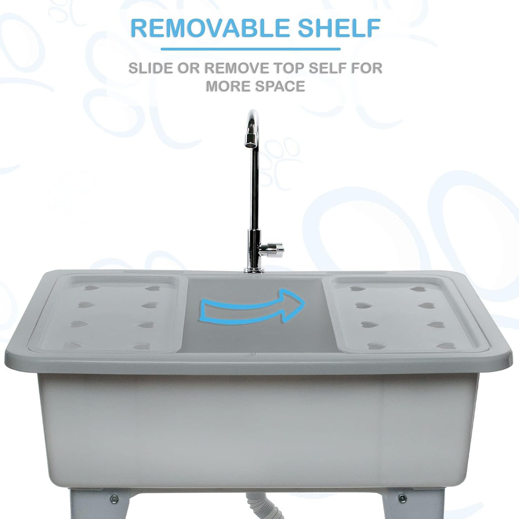 Portable Dog Bathing Station with Removable Shelf and Massage Brush G1125