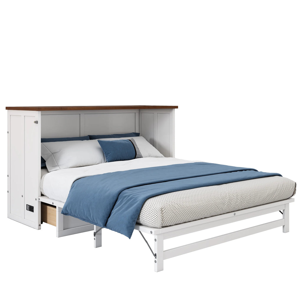 Queen Size Solid Wood Murphy Bed with Storage Drawer D2646