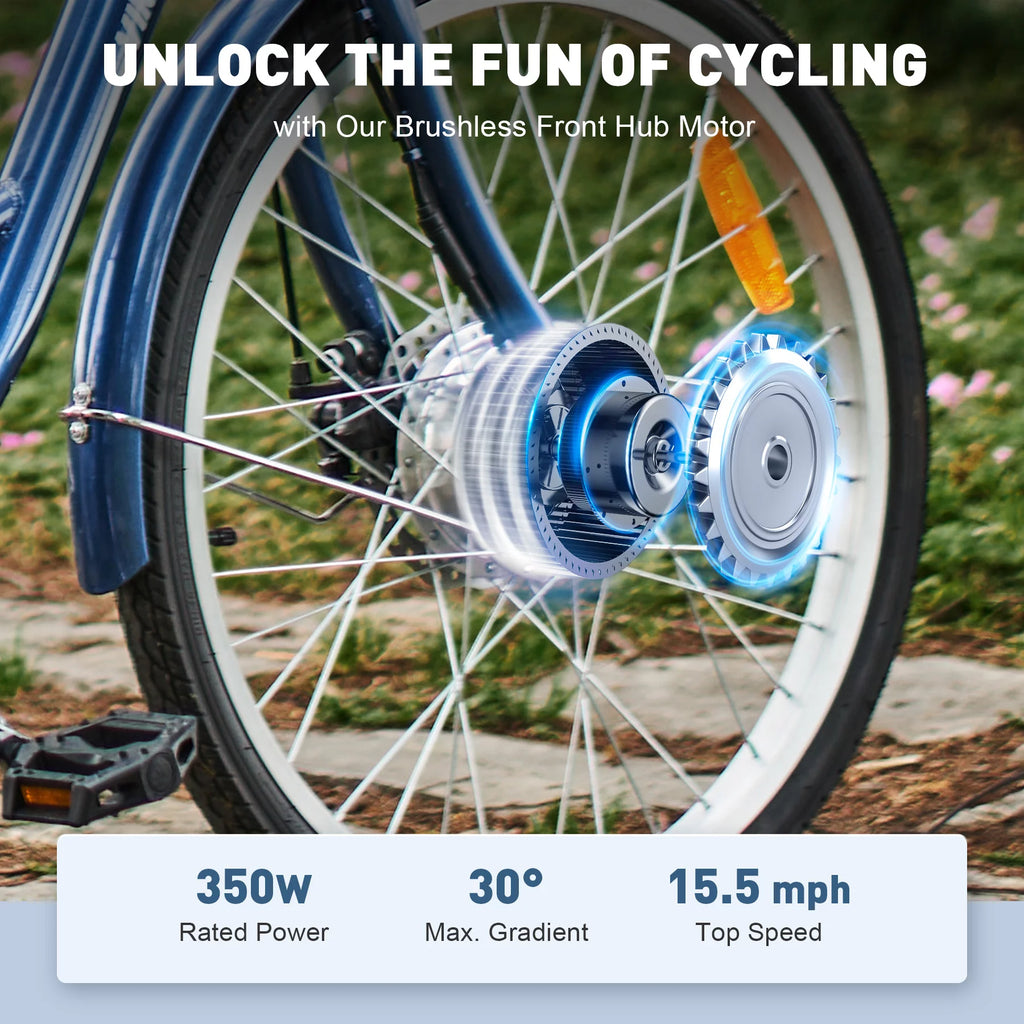 26" 350W Electric Tricycle with Basket 36V 10Ah Navy G85503