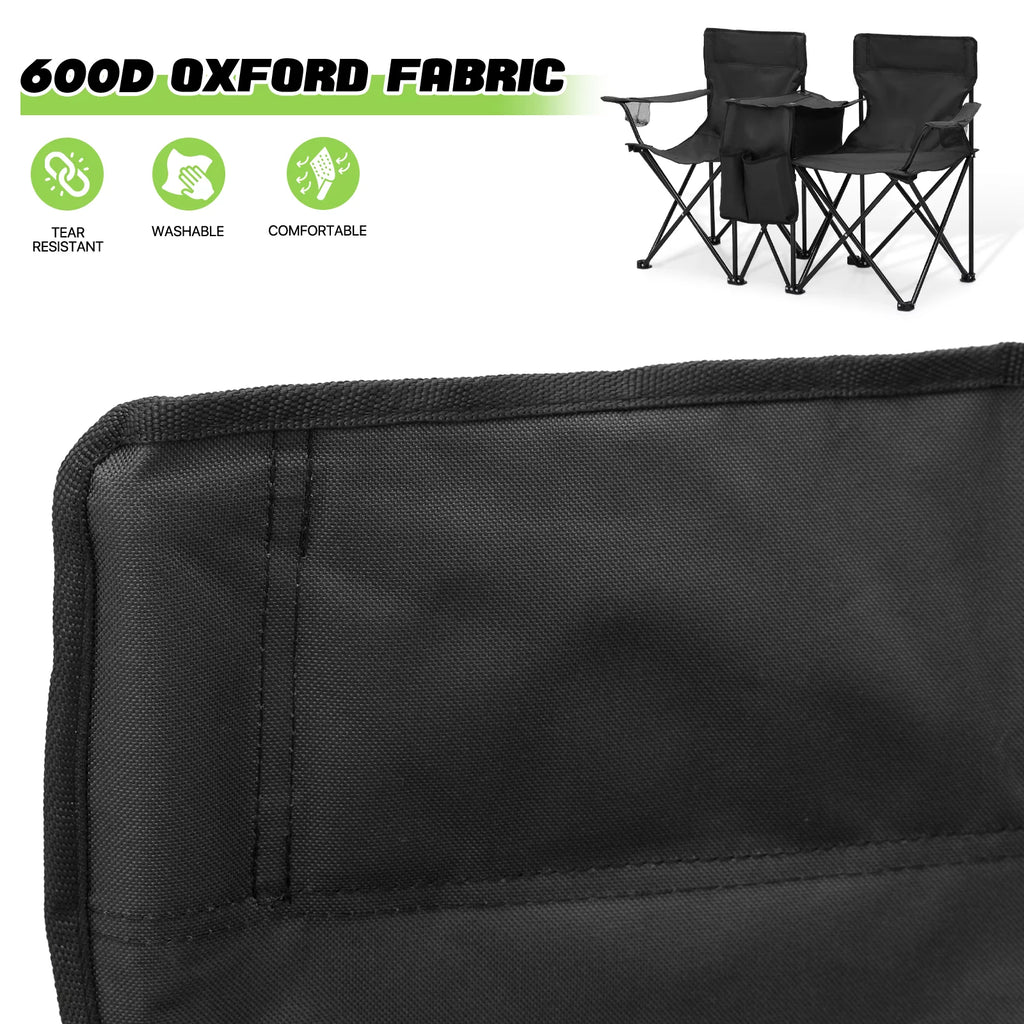 Portable Double Folding Chair with Umbrella, Cooler Bag & Carry Bag, Black G328