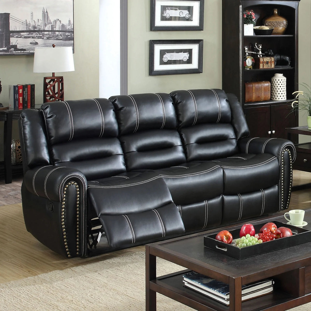 Black Leatherette Reclining Sofa and Loveseat 2pc Set A610200