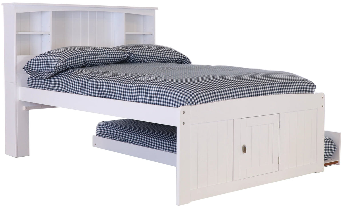 Solid Pine Full Sized Captains Bookcase Bed with 3 Drawers and Twin Trundle K276279
