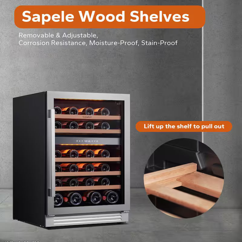 Built-In 46-Bottles Dual Zone Stainless Steel Wine Cooler J41232