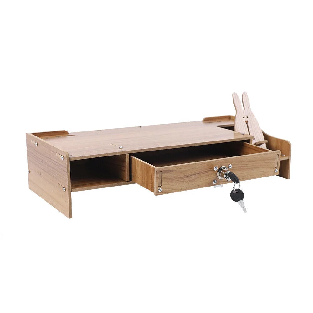 Cherry Wood Color Computer Monitor Riser Stand with Drawer A3318