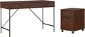 Vintage Golden Pine Writing Desk and 2 Drawer File Cabinet S6688