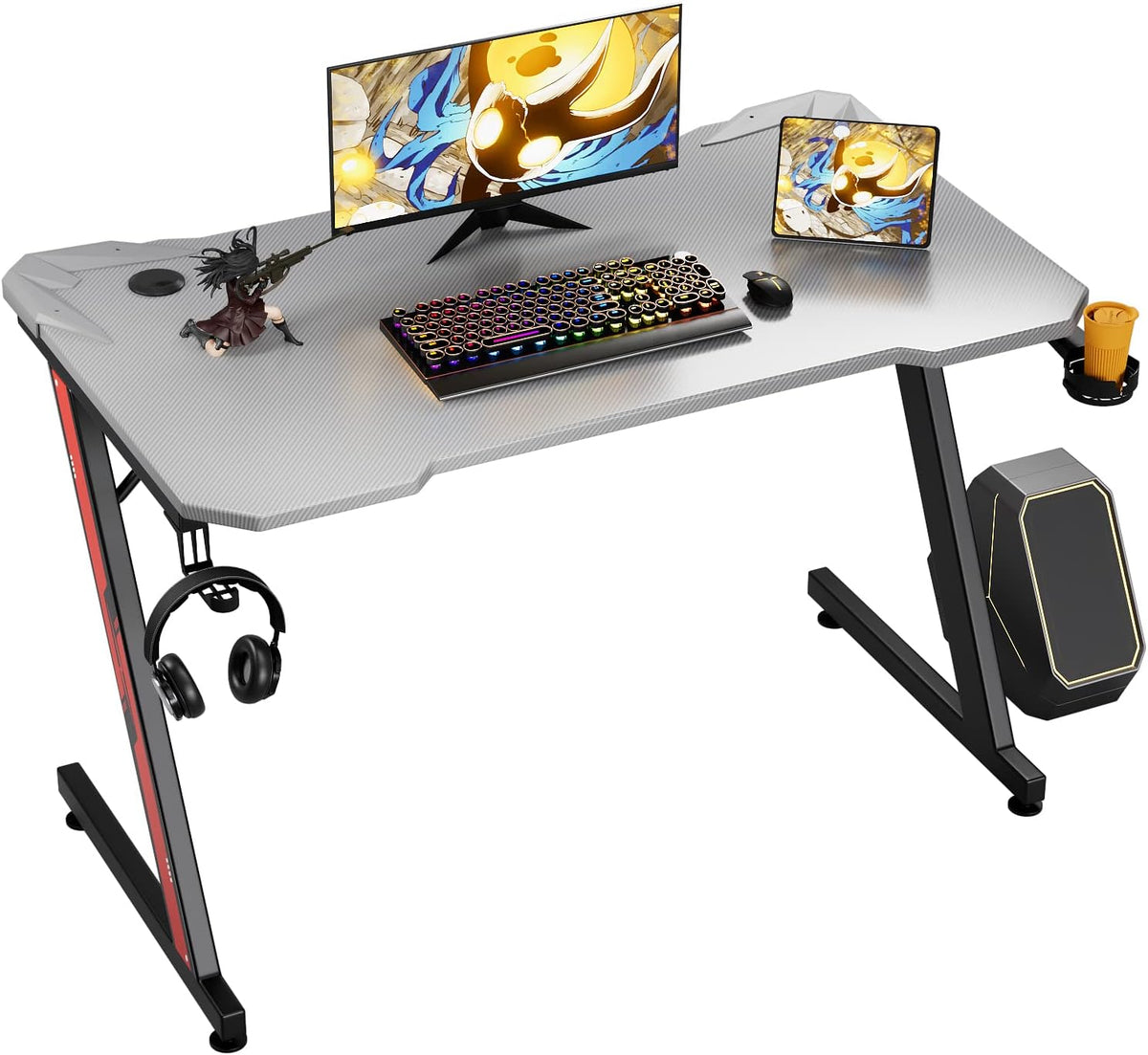 44 Inch Carbon Black Gaming Desk with Cup Holder & Headphone Hook G880484