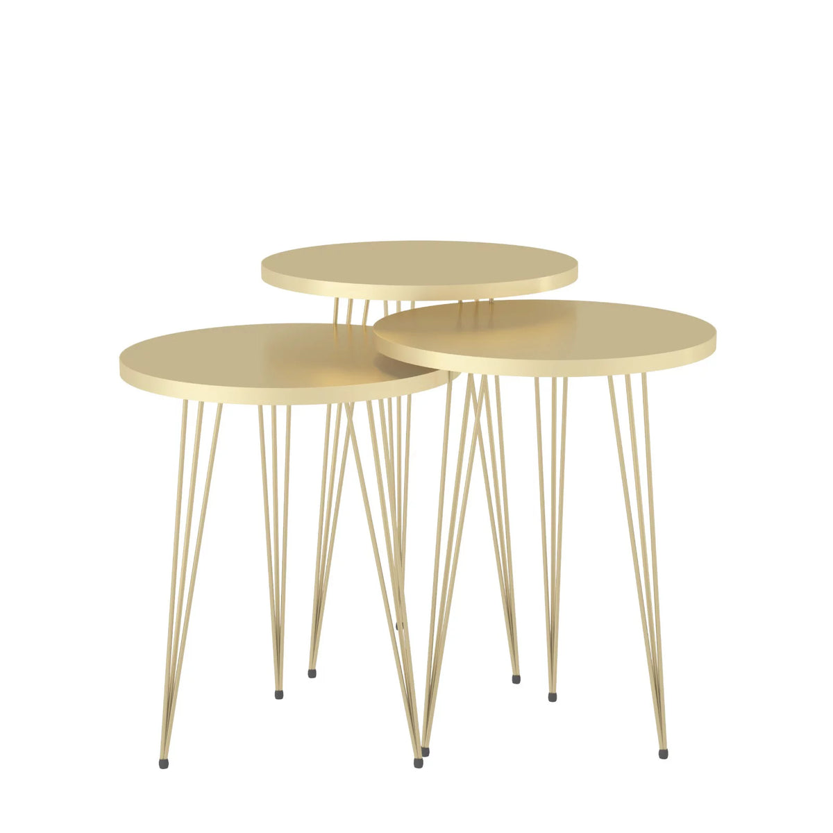 Set of 3 High Gloss Cappuccino Round Nesting Tables with Gold Legs D668