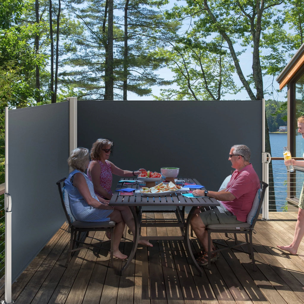 Double Side Awning 236''X 63'', Retractable Waterproof UV-Resistant Privacy Screen, Gray E18898