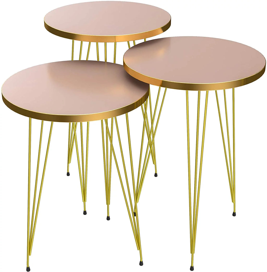 Set of 3 High Gloss Cappuccino Round Nesting Tables with Gold Legs D668
