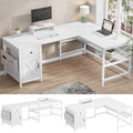 L Shaped Computer Desk with Drawer, Power Strip, Storage Cabinet, Monitor Stand & Storage Bag, White E20407