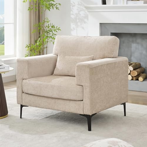 Oversized Green Chenille Armchair with Metal Legs M418429