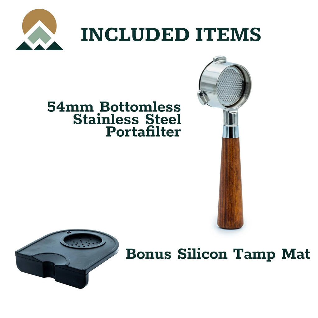 54mm Bottomless Portafilter Wood Handle 304 Stainless Steel E19429