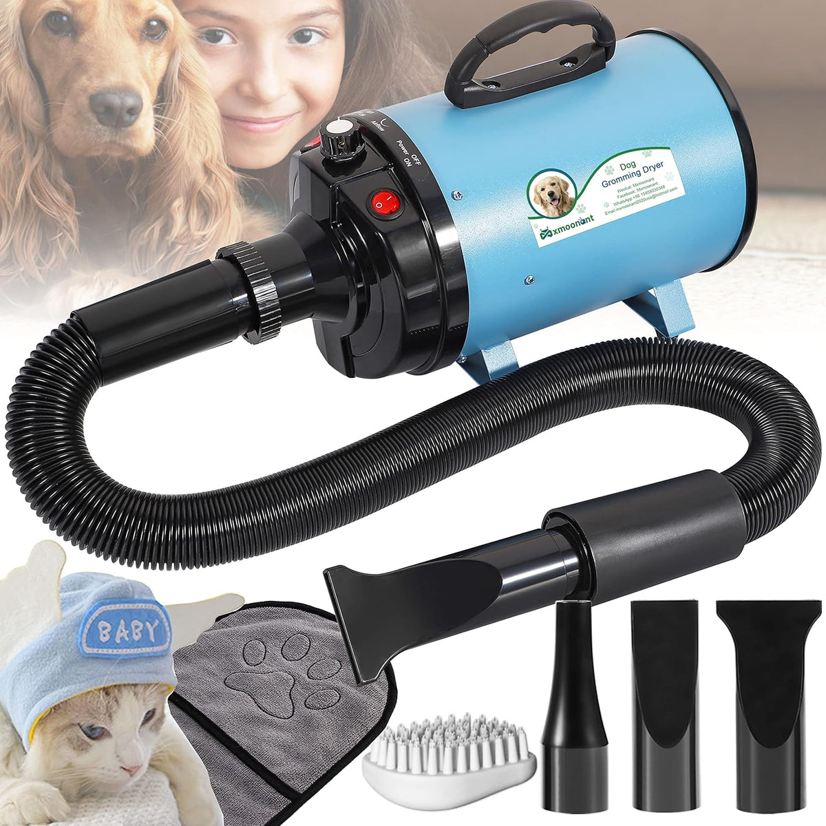 3.2HP Adjustable Pet Grooming Dryer with 3 Nozzles H7669
