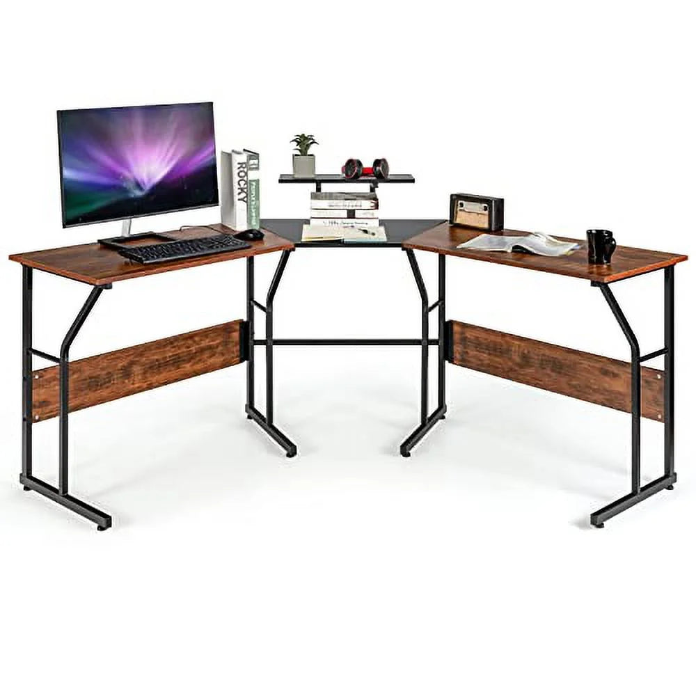 L-Shaped Desk Wood Metal G88717