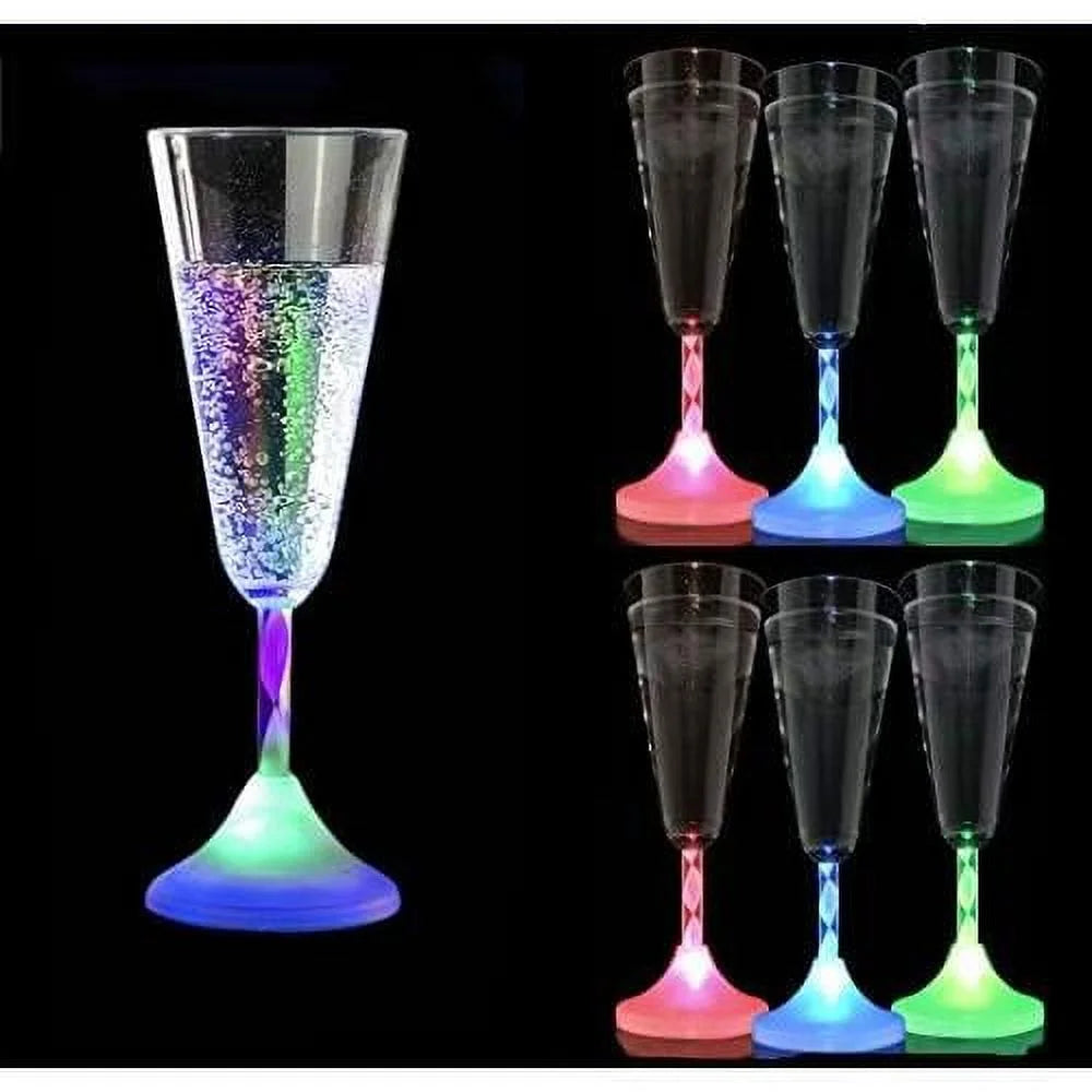 6 Oz LED Light Up Champagne Flutes Set Of 6 E441