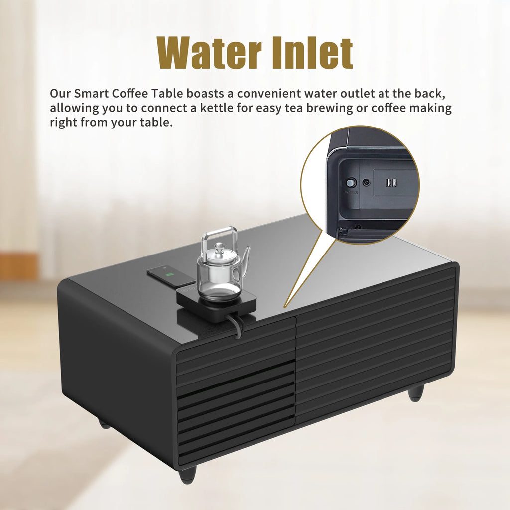 41.5" Smart Coffee Table with Fridge Drawers, Wireless Charging, USB Ports and Outlet, Black X32461