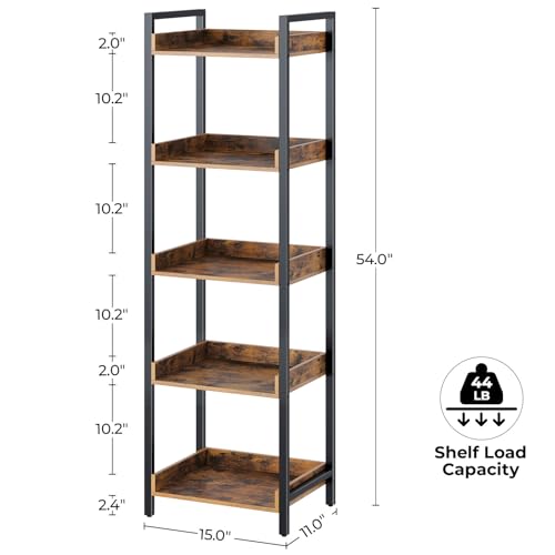6 Tier Rustic Brown Bookshelf with 4 Hooks J2644