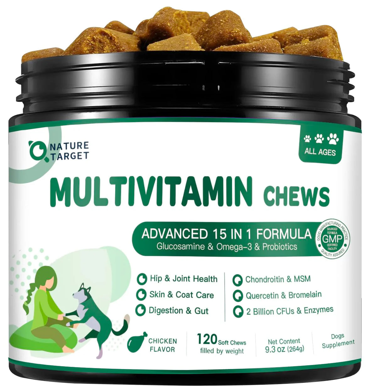 Dog Multivitamin with MSM & Glucosamine, Omegas 3 & 6, Probiotics 120 Soft Chews T40952