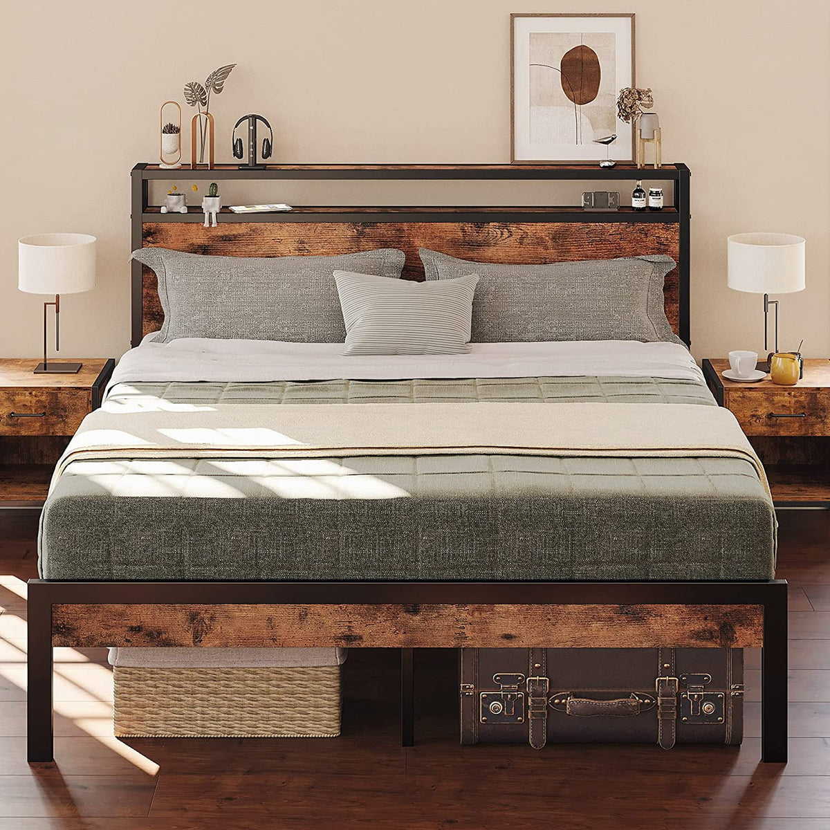 Queen Bed Frame with Industrial Headboard Y4929