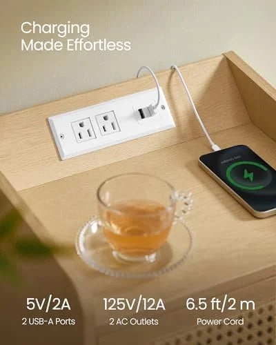 Rattan-Like Side End Tables with Charging Station S886