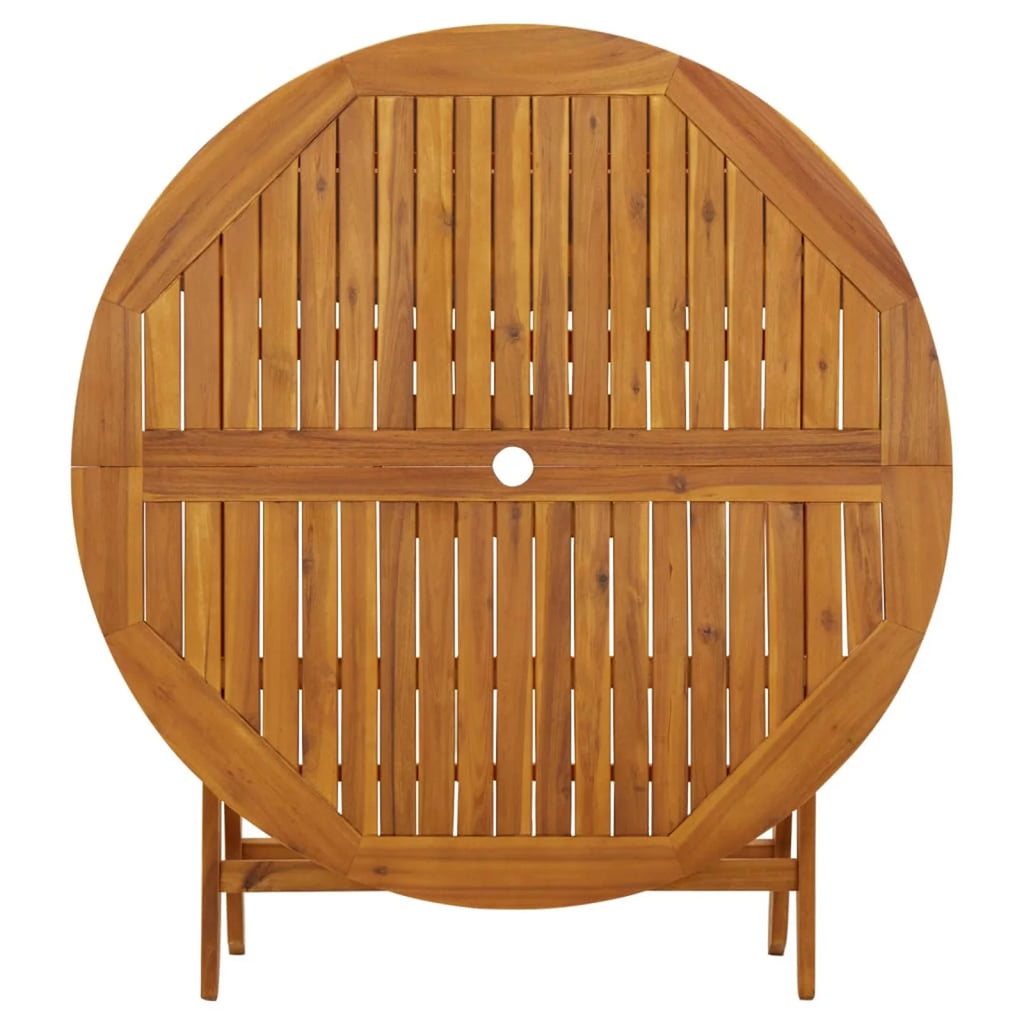 Folding Wood Acacia Round Outdoor Dining Table with Umbrella Hole U24961