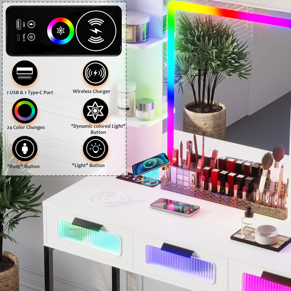 White Vanity with Lights and 6 Drawers Z57953