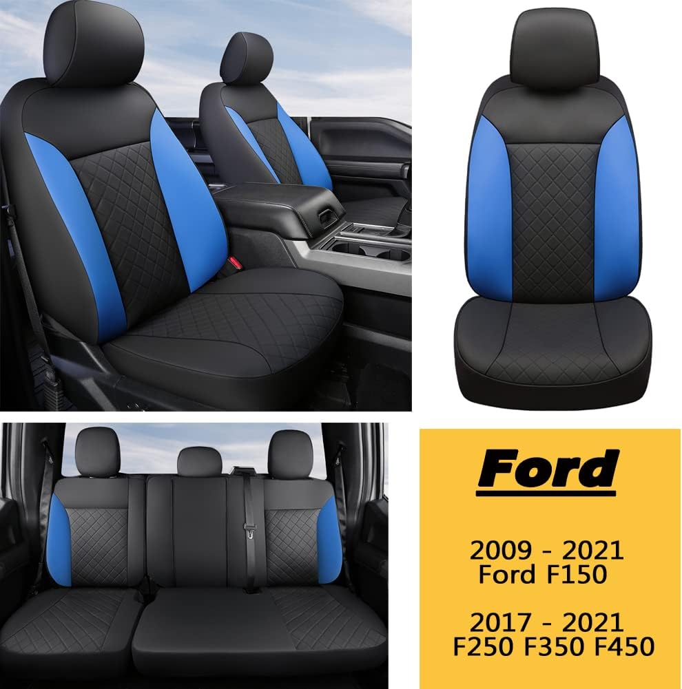 Custom Fit Car Seat Covers Full Set Black Blue W32308