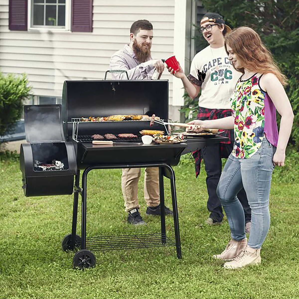 Steel Charcoal Grill with Offset Smoker Z438