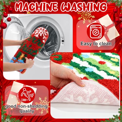 3 Pcs Non Slip Washable Christmas Bathroom Rug Set Z816
