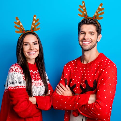 36 Pcs Christmas Reindeer Antler Headbands with Bell U409