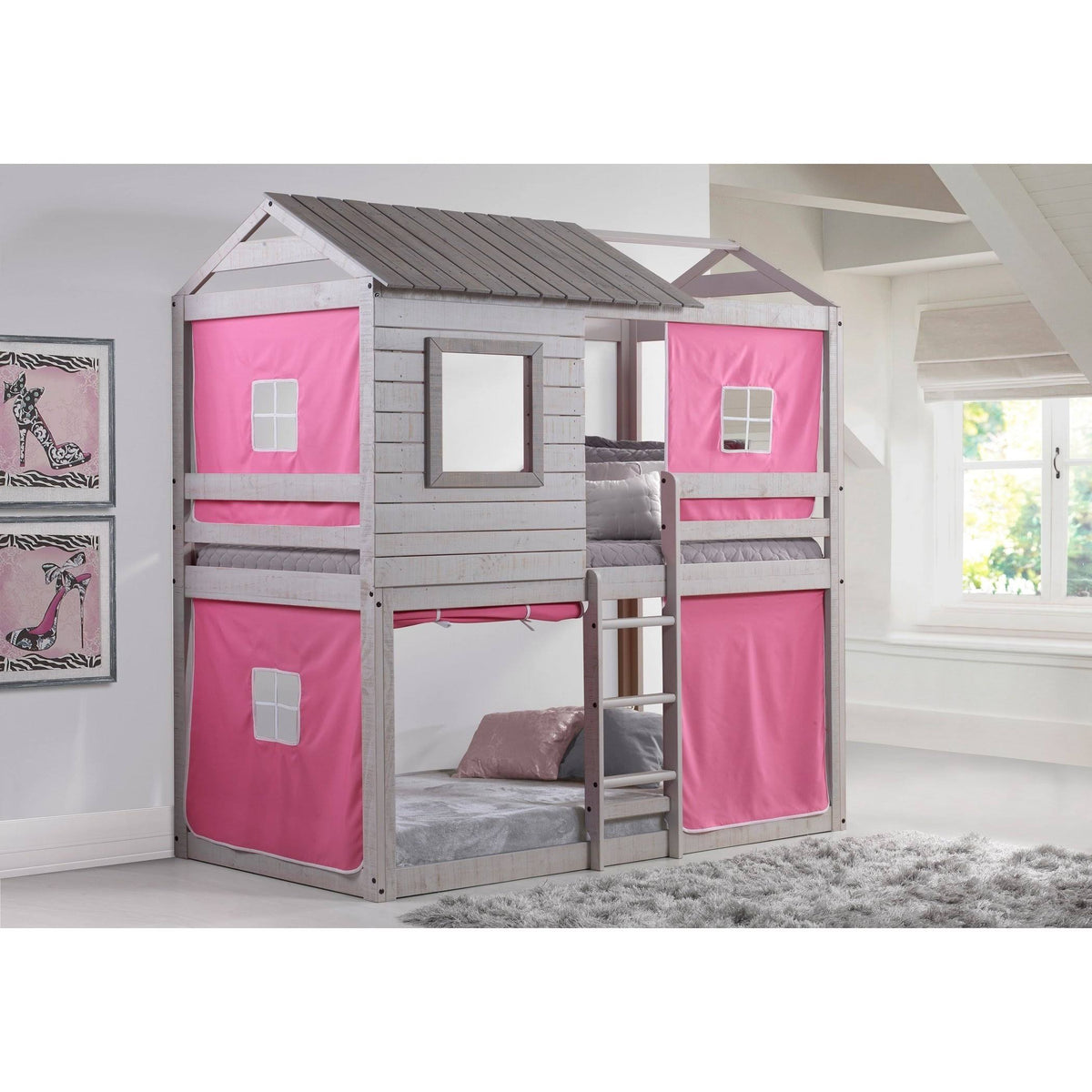 Twin Over Twin Size Bunk Loft Bed with Tent P206
