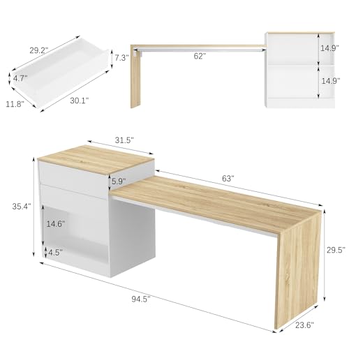 80.7" Wood Kitchen Island with 3 Drawers W65390